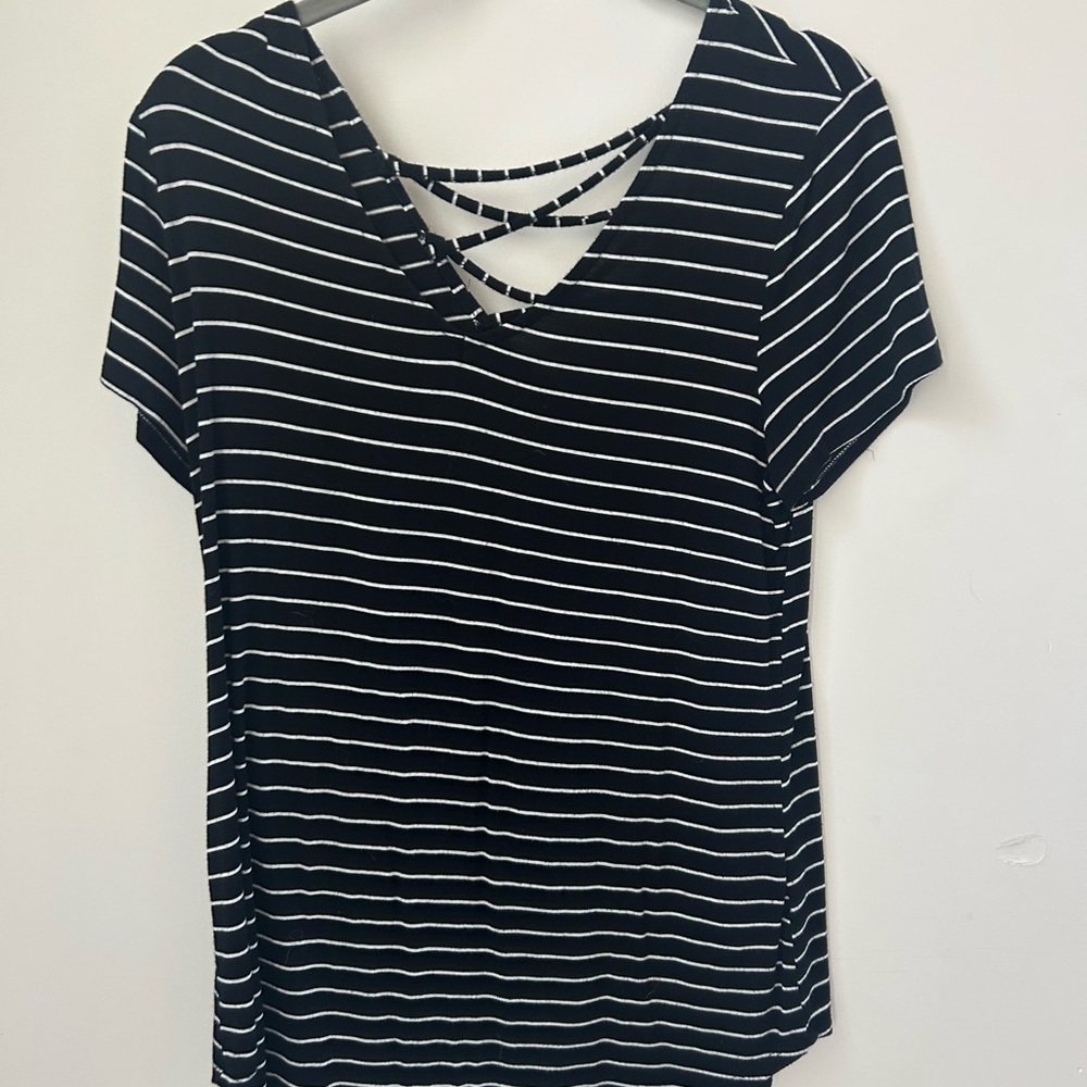 Black and White Striped Women's Top